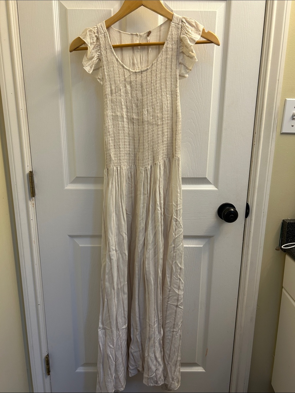 Free People Cream Ruffle Sleeve Maxi Dress